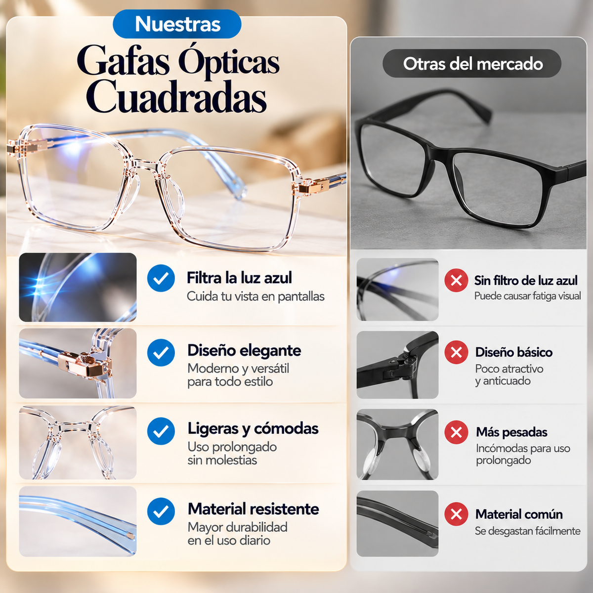 Clarisse - Gafas Opticas Ligeras y Elegantes