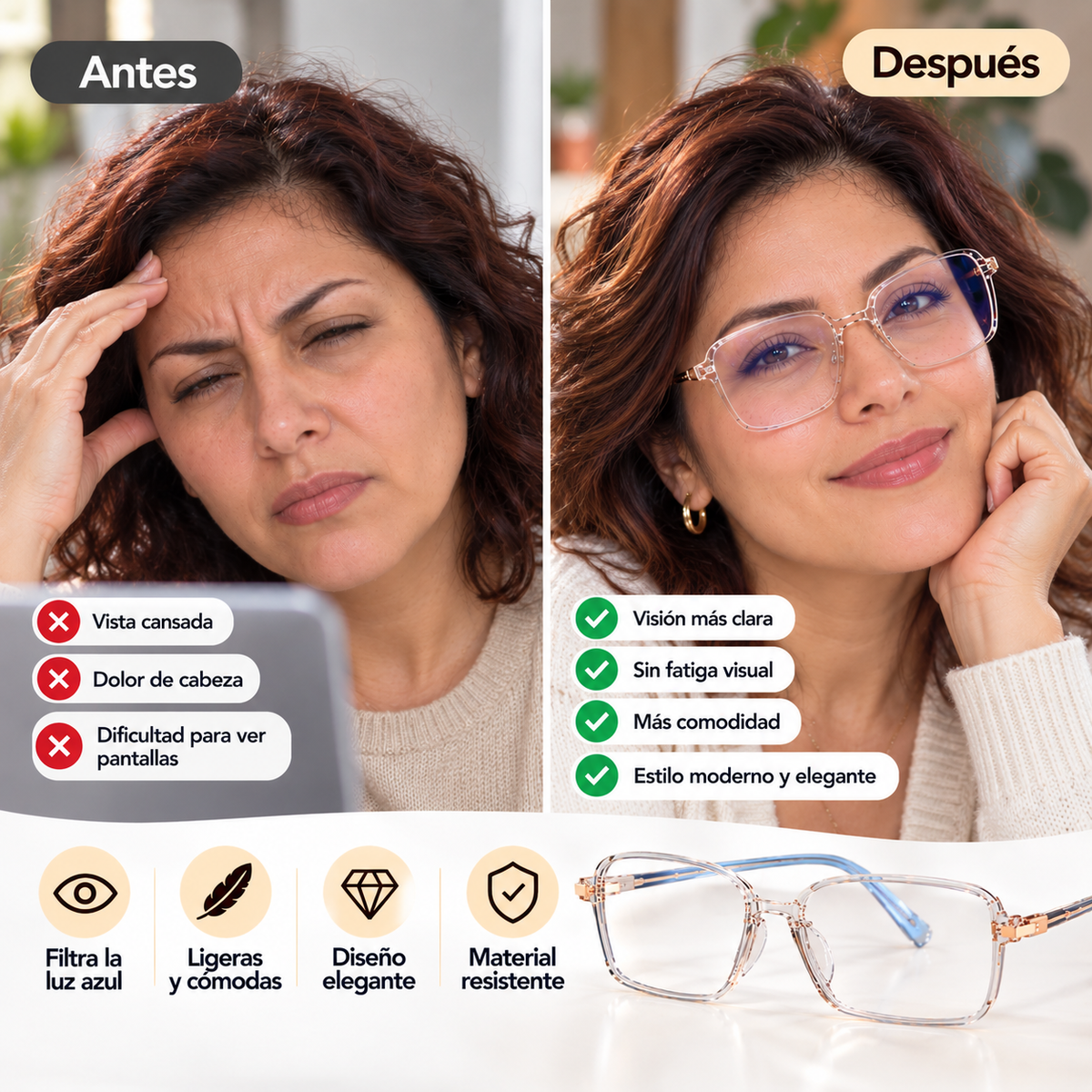 Clarisse - Gafas Opticas Ligeras y Elegantes
